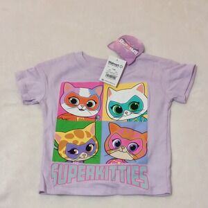 Walmart Pastel Lilac Super Kitties Short Sleeve Crew Neck T-Shirt 12M
